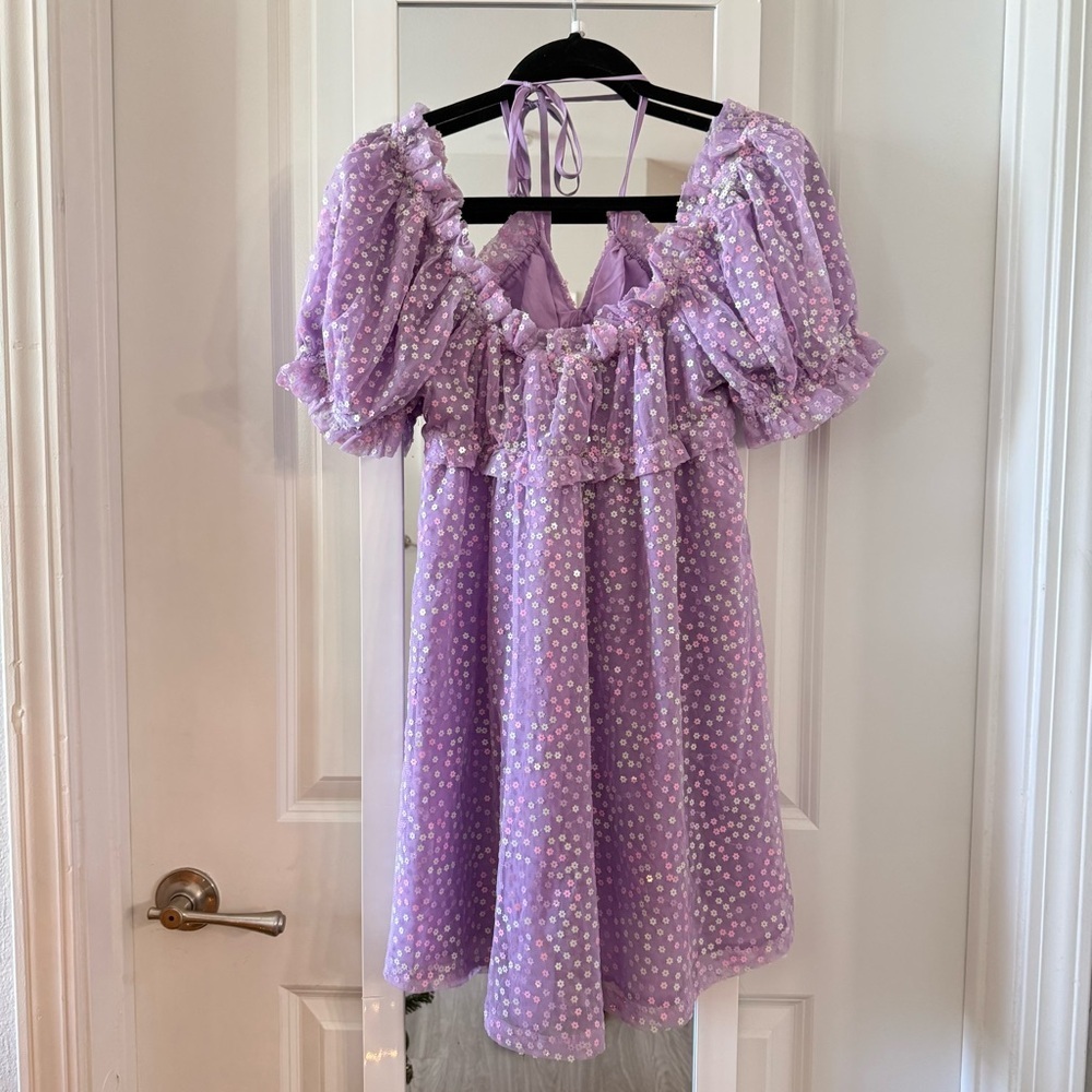 BuddyLove “Jac Puff” Lavender Sequin Floral Dress – Size Medium (NWT) - Picture 4 of 7